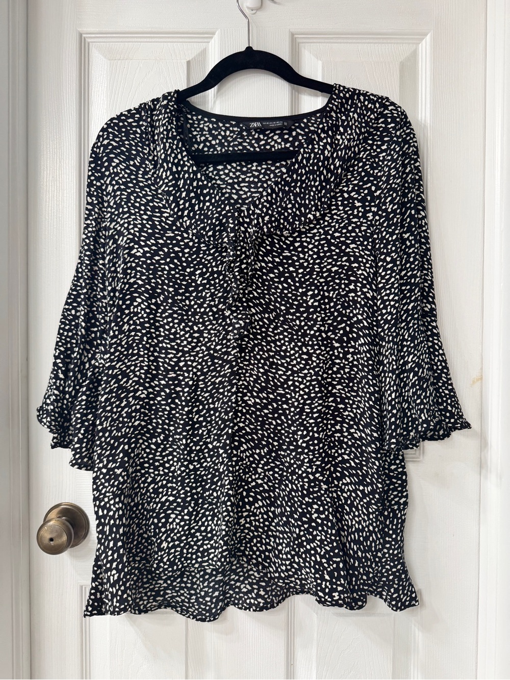Zara Black and White Speckled Ruffle Sleeve Tunic
